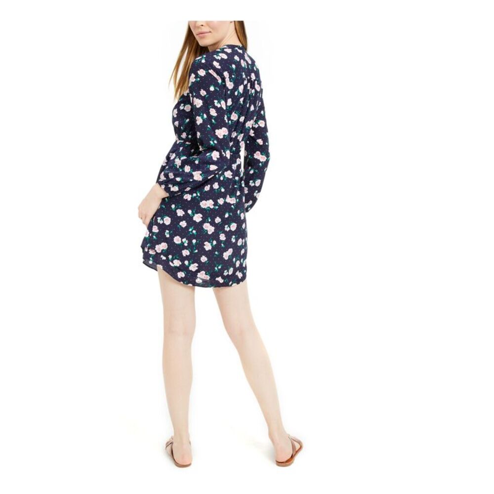 MAISON JULES Womens Navy Floral Long Sleeve V Neck Short Sheath Dress Size: XXS - Picture 2 of 4